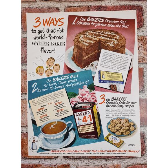 1950 Walter Bakers Chocolate Vtg Retro MCM Print Ad - Picture 2 of 6